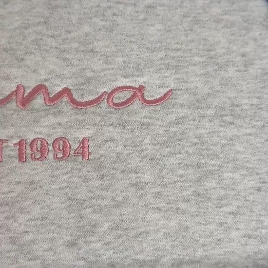 Embroidered MAMA crewneck in script and est date - sleeve embroidery available- Gifts for her - Gildan & Comfort Colors