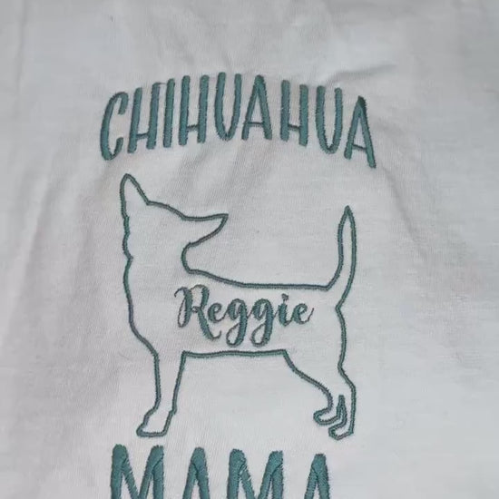 Embroidered Dog Mama T-shirt - Breed Silhouette & Custom Pet Name - Chihuahua, Frenchie, Dachshund, Jack Russell, Corgi - Gift for pet lover