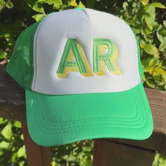 Embroidered Foam Trucker Hat - Two Tone Shadow Block 2 Initials - Trucker Hat, Structured Mesh Hat - Adjustable Fitted Hat Gifts for Her/Him