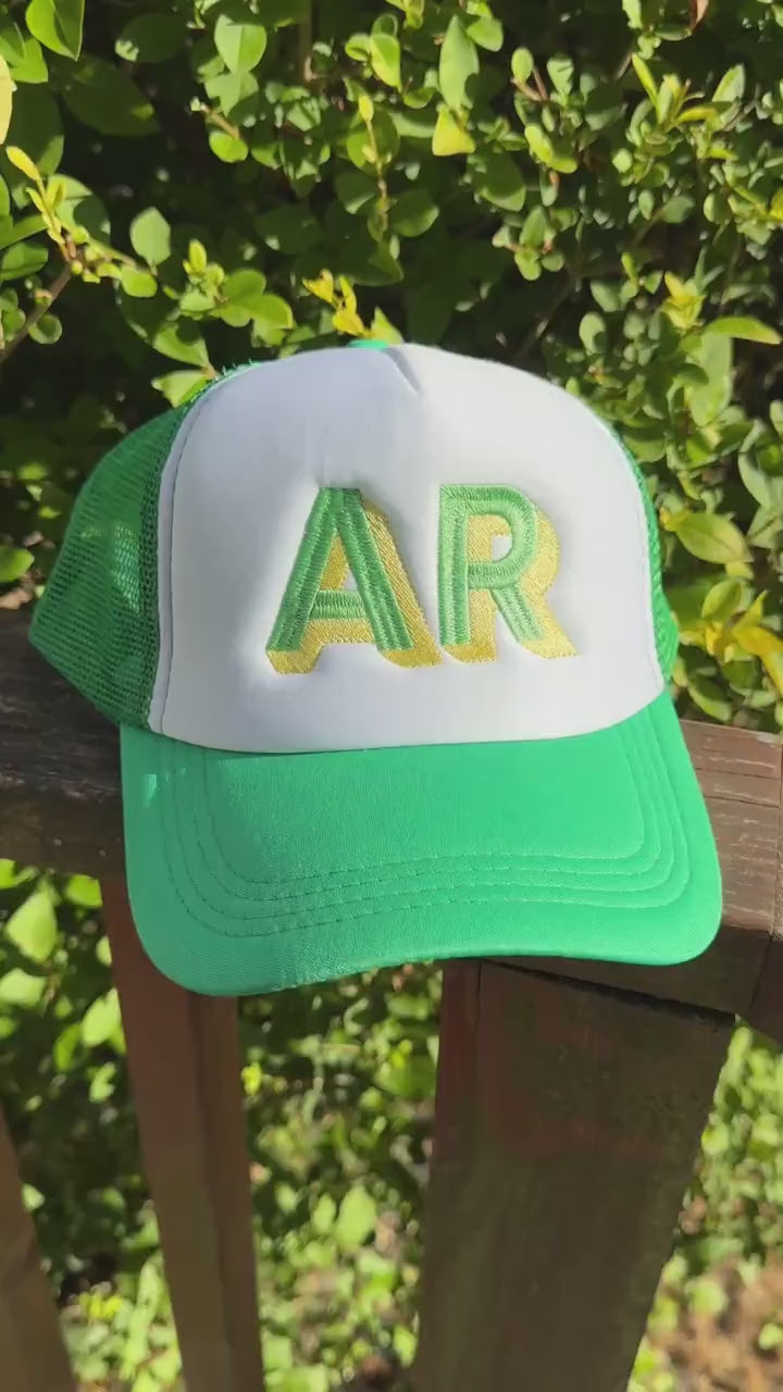 Embroidered Foam Trucker Hat - Two Tone Shadow Block 2 Initials - Trucker Hat, Structured Mesh Hat - Adjustable Fitted Hat Gifts for Her/Him