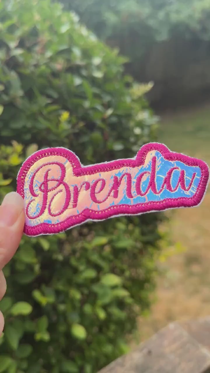 Holographic Custom Embroidered Name Patch - Personalized - 1 inch font iron or sew on - backpack, trucker hat, clothing - gifts for her