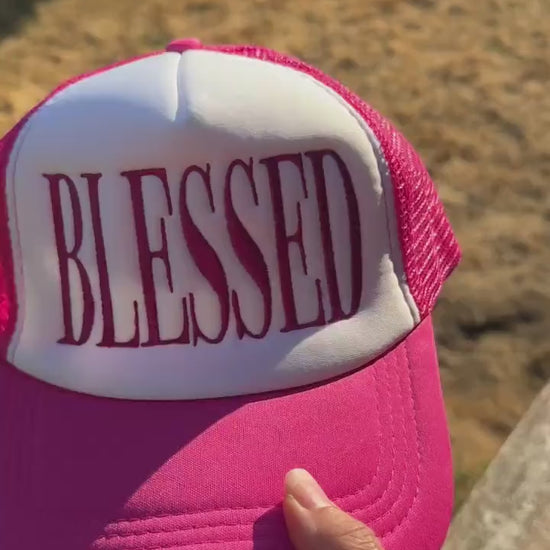 Embroidered Foam Trucker Hat - "Blessed" large text - Trucker Hat, Structured Snapback Mesh Hat - Adjustable Fitted Hat - Gifts for Her/Him
