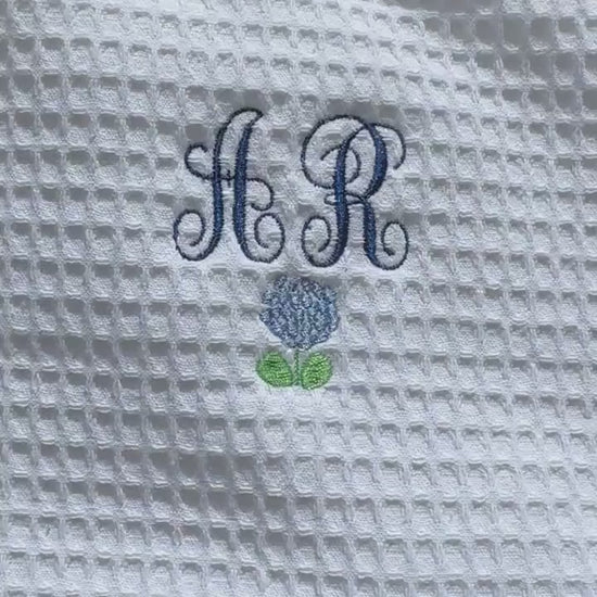 Embroidered Customized Waffle Makeup Bag w/Monograms and Hydrangea - Other small flowers or fruits -Gifts for her/wedding/bachelorette/bride