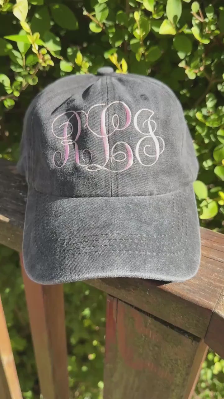 Monogram Embroidered Hat - Baseball Dad Hat - Unstructured Hat, Structured Adjustable Hat - Distressed Hat - Gifts for Her/Him